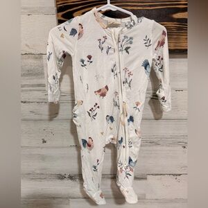 Tullabee Baby Girl Footie with Chicken and Floral Print